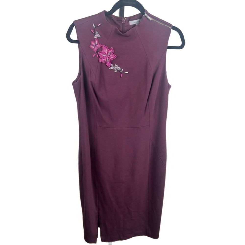 Classiques Entier Plum Embroidered Sleeveless Sheath Dress Size 12 Holiday Party